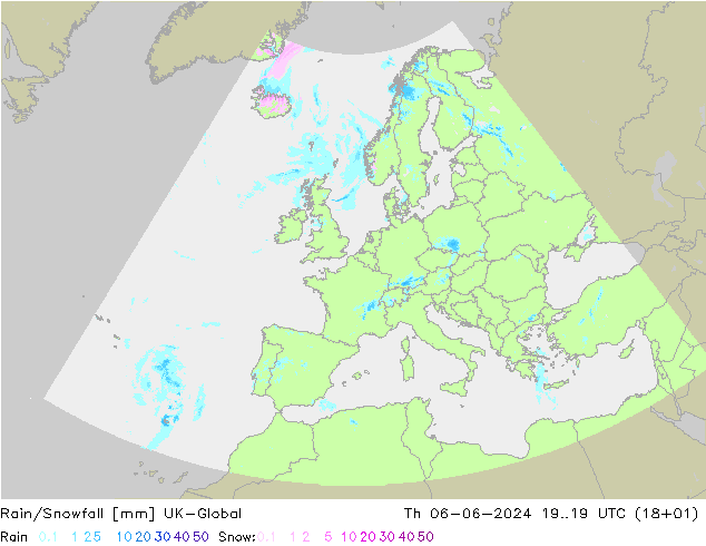 Rain/Snowfall UK-Global  06.06.2024 19 UTC