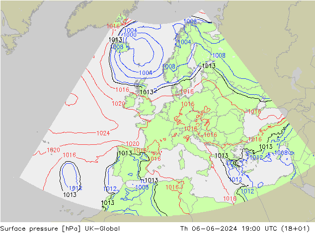 Atmosférický tlak UK-Global Čt 06.06.2024 19 UTC