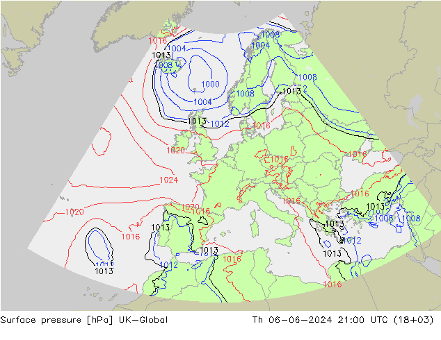 Atmosférický tlak UK-Global Čt 06.06.2024 21 UTC