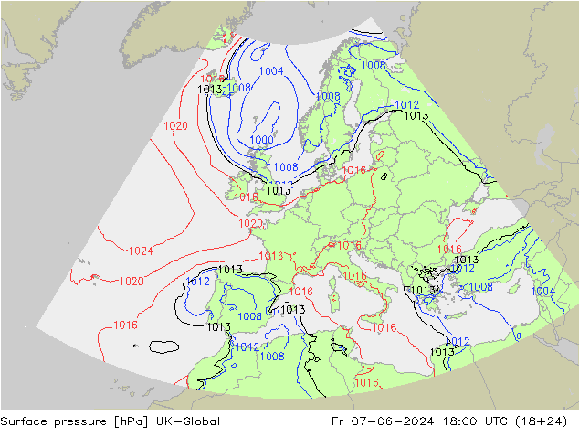 Surface pressure UK-Global Fr 07.06.2024 18 UTC