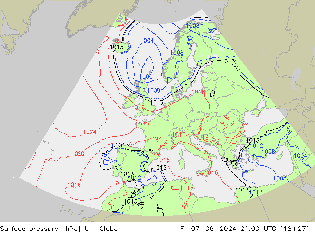 Surface pressure UK-Global Fr 07.06.2024 21 UTC