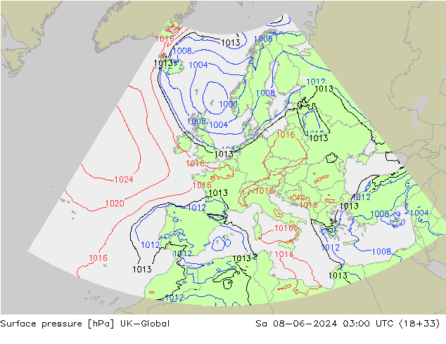 Presión superficial UK-Global sáb 08.06.2024 03 UTC