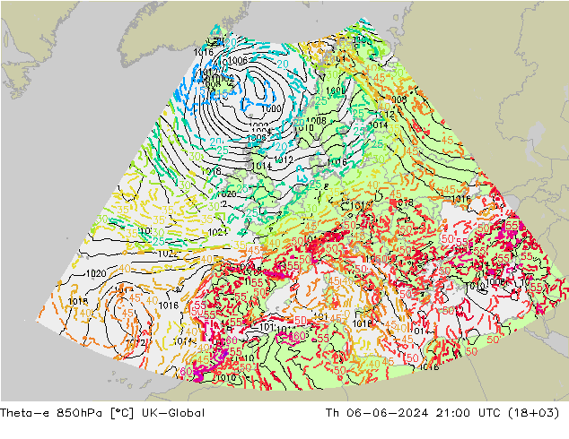Theta-e 850hPa UK-Global Do 06.06.2024 21 UTC
