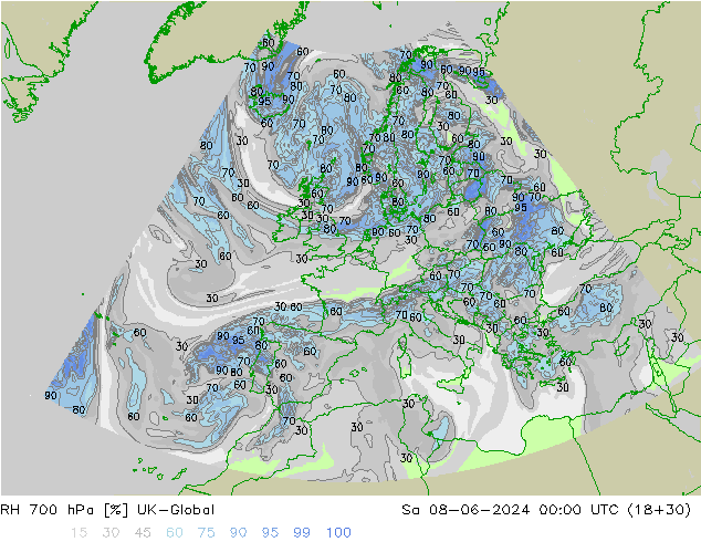 RH 700 hPa UK-Global Sa 08.06.2024 00 UTC