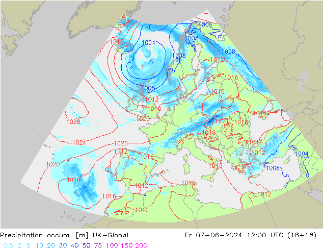 Toplam Yağış UK-Global Cu 07.06.2024 12 UTC