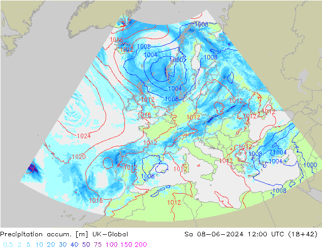 Precipitation accum. UK-Global сб 08.06.2024 12 UTC