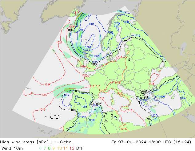 High wind areas UK-Global Fr 07.06.2024 18 UTC