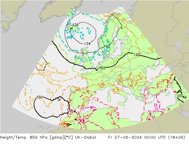 Height/Temp. 850 hPa UK-Global  07.06.2024 00 UTC