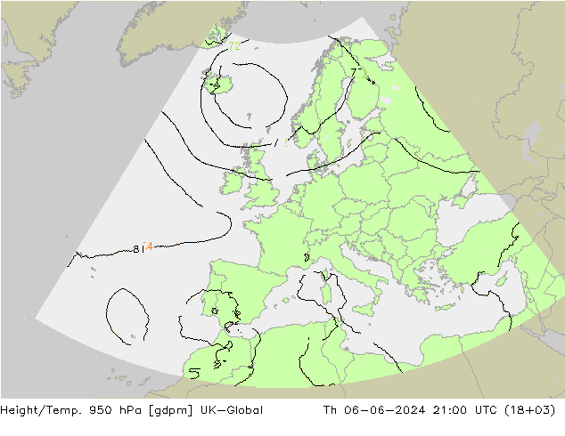 Height/Temp. 950 hPa UK-Global Th 06.06.2024 21 UTC
