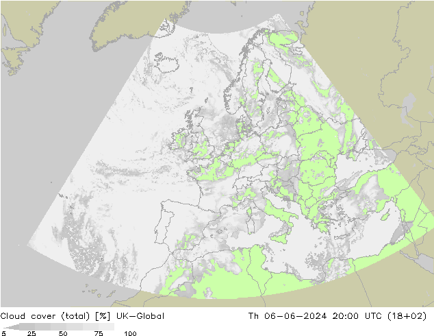 Cloud cover (total) UK-Global Čt 06.06.2024 20 UTC
