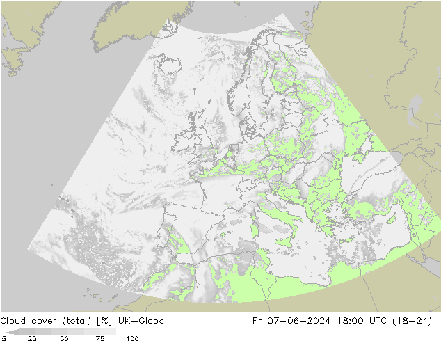 Nubes (total) UK-Global vie 07.06.2024 18 UTC