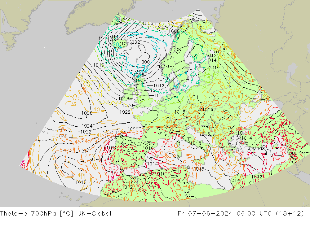 Theta-e 700hPa UK-Global ven 07.06.2024 06 UTC