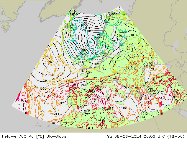 Theta-e 700гПа UK-Global сб 08.06.2024 06 UTC