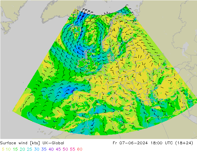 Wind 10 m UK-Global vr 07.06.2024 18 UTC