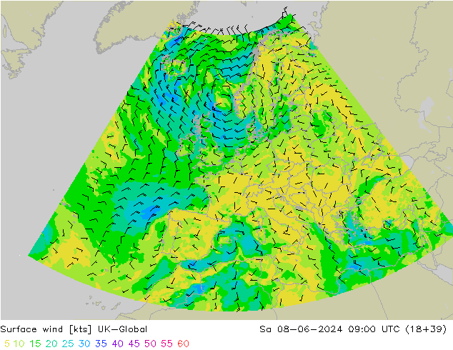 Surface wind UK-Global Sa 08.06.2024 09 UTC