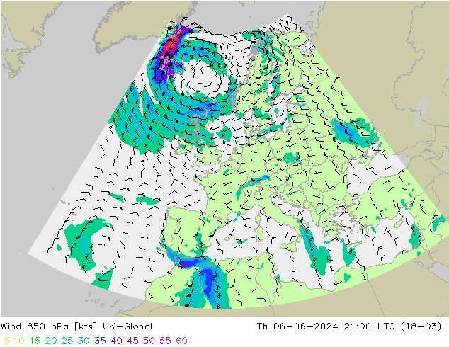 ветер 850 гПа UK-Global чт 06.06.2024 21 UTC