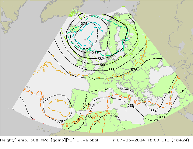 Height/Temp. 500 hPa UK-Global 星期五 07.06.2024 18 UTC