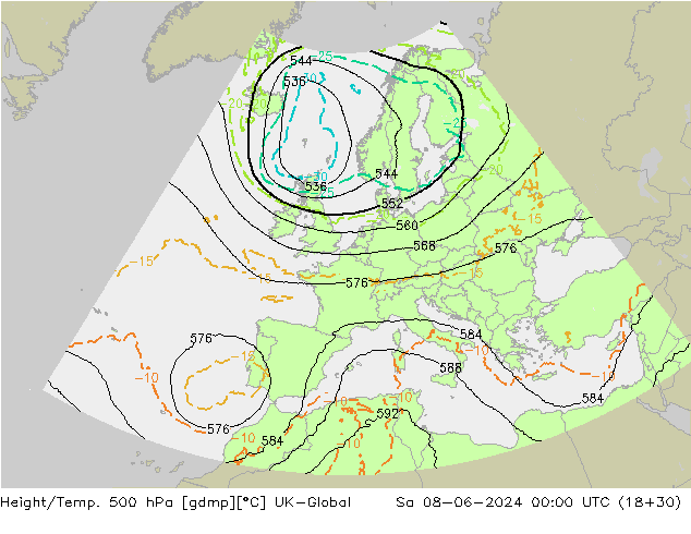 Height/Temp. 500 hPa UK-Global Sa 08.06.2024 00 UTC