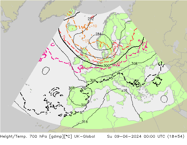 Géop./Temp. 700 hPa UK-Global dim 09.06.2024 00 UTC