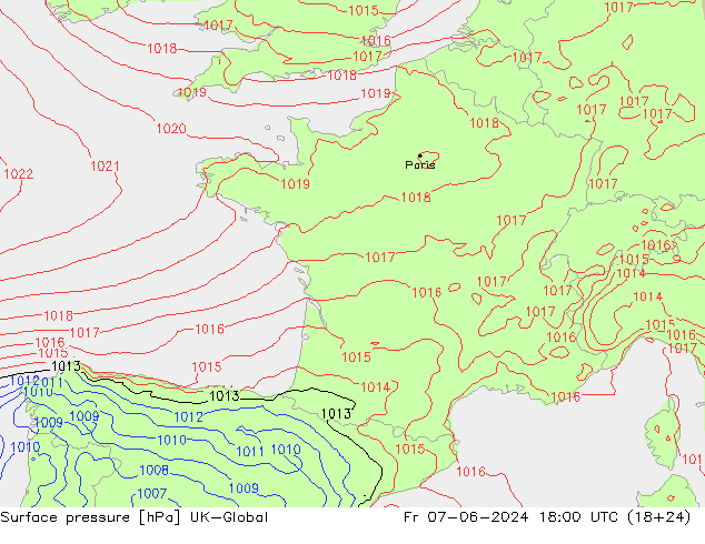 Surface pressure UK-Global Fr 07.06.2024 18 UTC