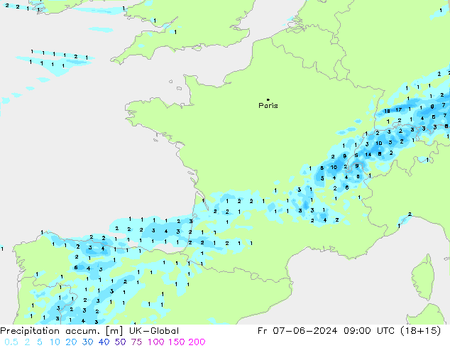 Precipitation accum. UK-Global Pá 07.06.2024 09 UTC