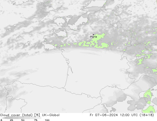 Cloud cover (total) UK-Global Fr 07.06.2024 12 UTC