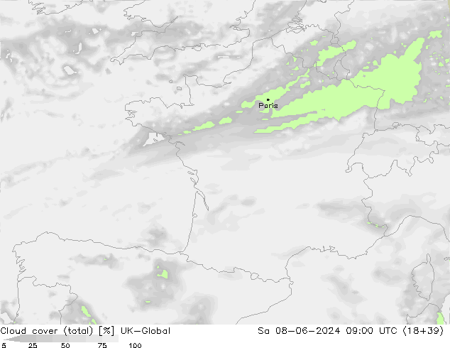 zachmurzenie (suma) UK-Global so. 08.06.2024 09 UTC