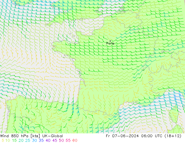 Wind 850 hPa UK-Global Fr 07.06.2024 06 UTC