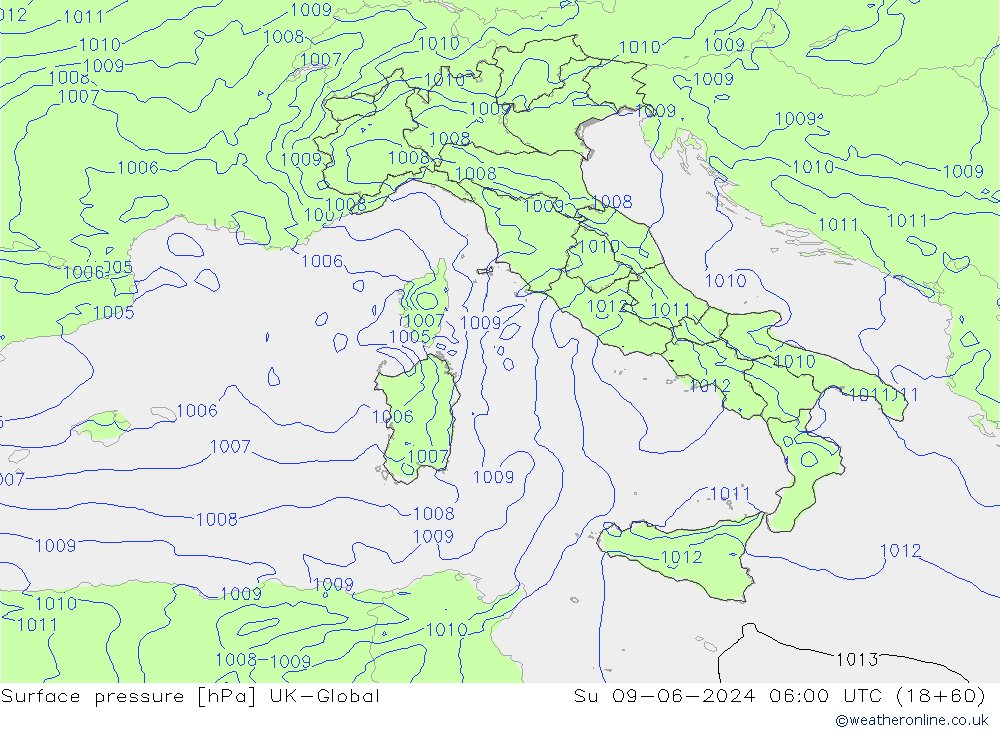 pression de l'air UK-Global dim 09.06.2024 06 UTC