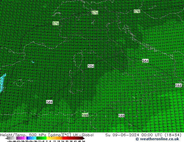 Height/Temp. 500 hPa UK-Global Su 09.06.2024 00 UTC