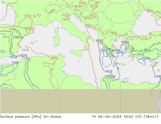 Presión superficial UK-Global jue 06.06.2024 19 UTC