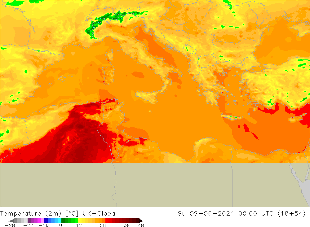 Temperature (2m) UK-Global Su 09.06.2024 00 UTC