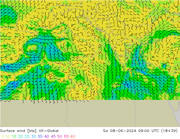 Surface wind UK-Global Sa 08.06.2024 09 UTC