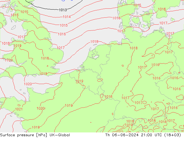 Presión superficial UK-Global jue 06.06.2024 21 UTC