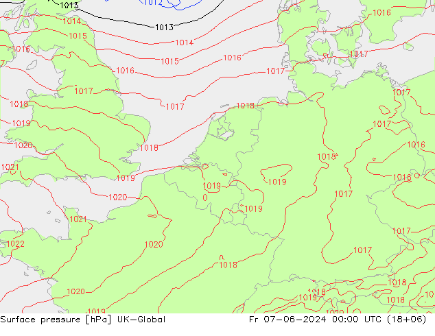 Pressione al suolo UK-Global ven 07.06.2024 00 UTC