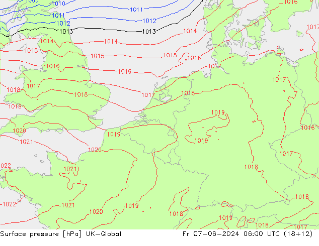 Pressione al suolo UK-Global ven 07.06.2024 06 UTC