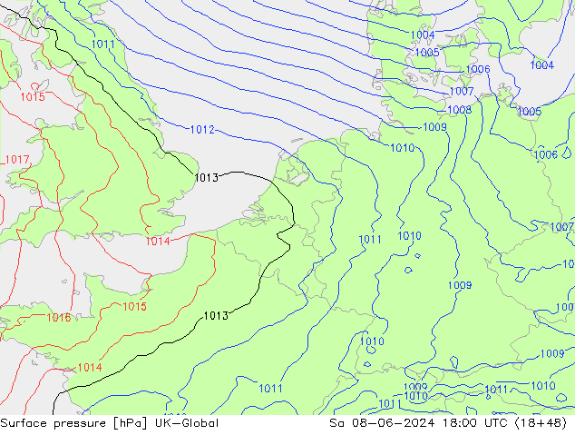 pression de l'air UK-Global sam 08.06.2024 18 UTC