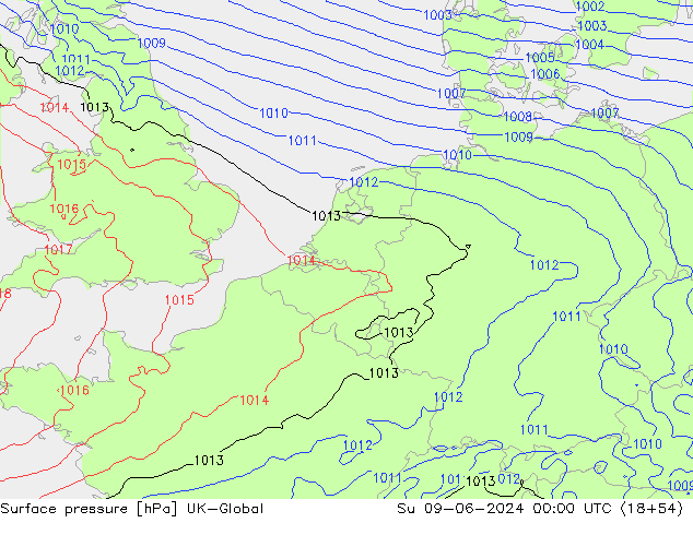 Surface pressure UK-Global Su 09.06.2024 00 UTC