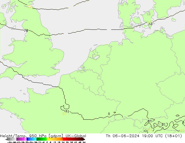 Height/Temp. 950 hPa UK-Global  06.06.2024 19 UTC