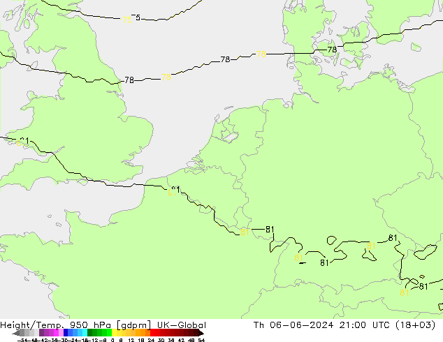 Height/Temp. 950 hPa UK-Global Čt 06.06.2024 21 UTC