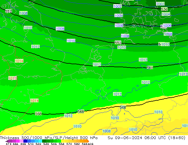 Thck 500-1000hPa UK-Global nie. 09.06.2024 06 UTC