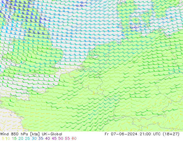 Wind 850 hPa UK-Global vr 07.06.2024 21 UTC