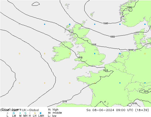 Cloud layer UK-Global So 08.06.2024 09 UTC