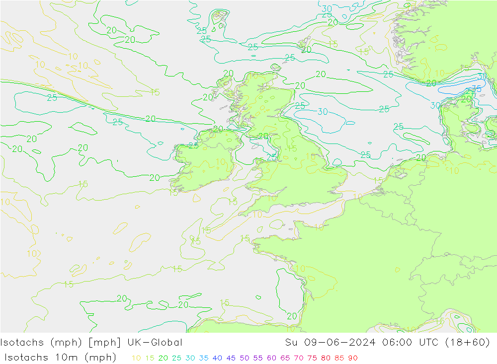 Eşrüzgar Hızları mph UK-Global Paz 09.06.2024 06 UTC