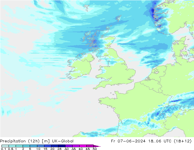 Precipitation (12h) UK-Global Pá 07.06.2024 06 UTC