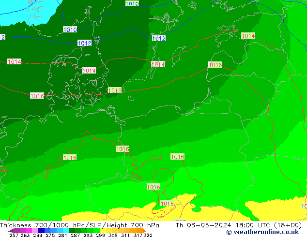 Dikte700-1000 hPa UK-Global do 06.06.2024 18 UTC