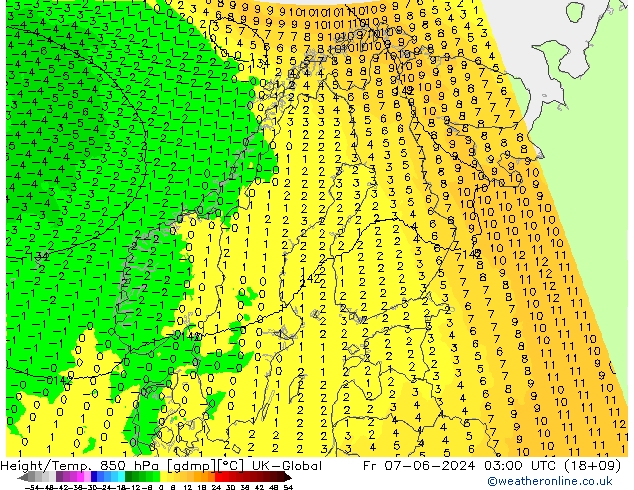 Height/Temp. 850 hPa UK-Global Fr 07.06.2024 03 UTC