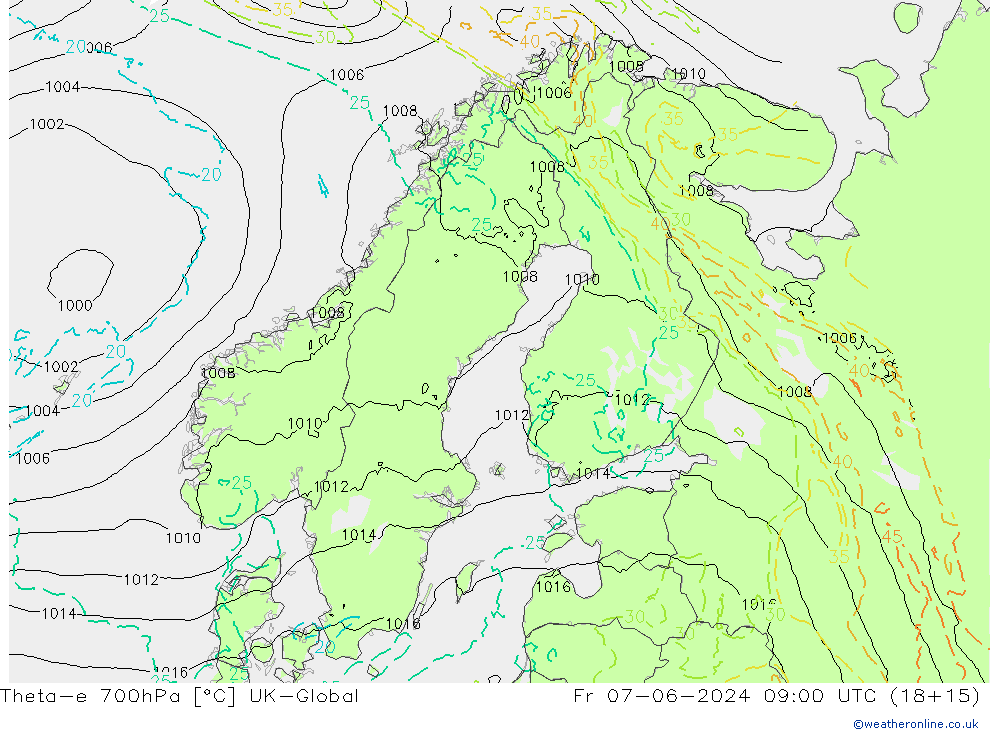 Theta-e 700hPa UK-Global pt. 07.06.2024 09 UTC