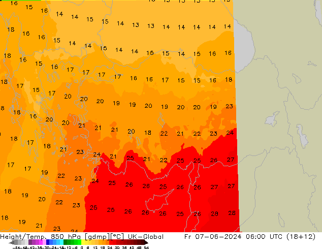 Height/Temp. 850 hPa UK-Global Fr 07.06.2024 06 UTC