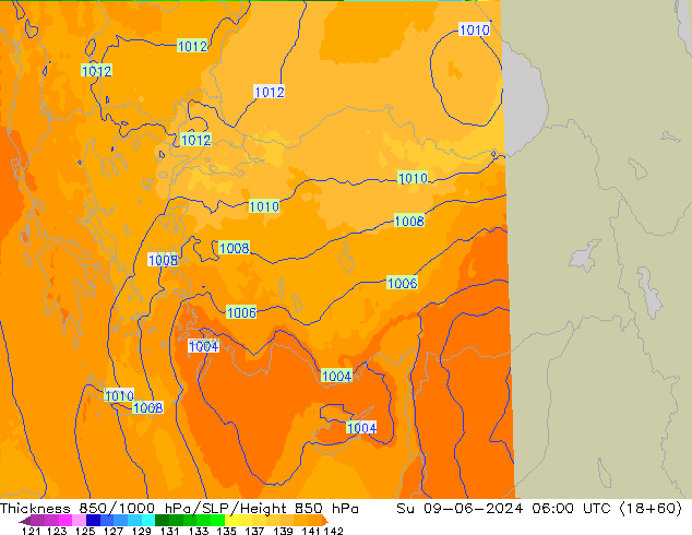 Thck 850-1000 hPa UK-Global  09.06.2024 06 UTC